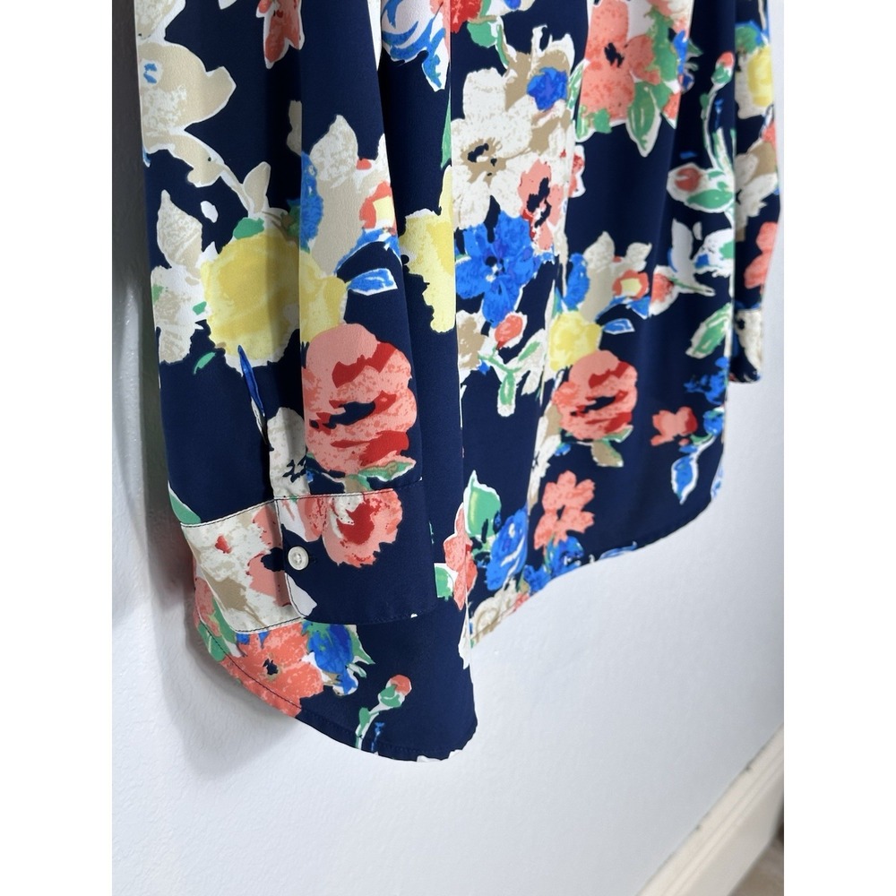 Ralph Lauren LRL Navy Floral Popover Tunic Plus Sz 2X Long Sleeve Split Neck - Picture 3 of 10